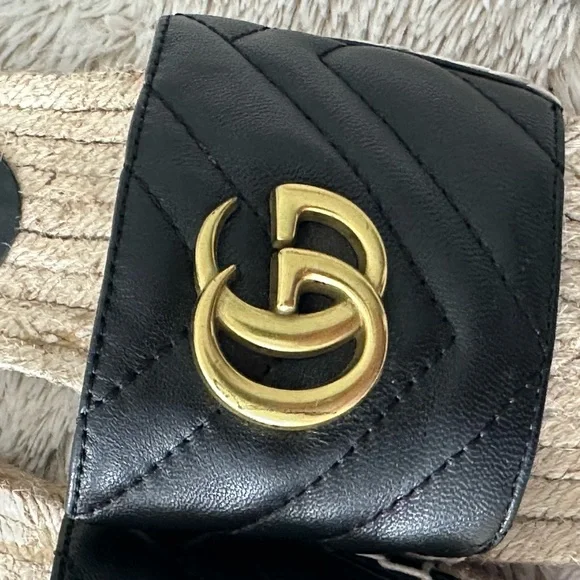 Black Leather Slides with Gold Logo - Picture 5 of 8